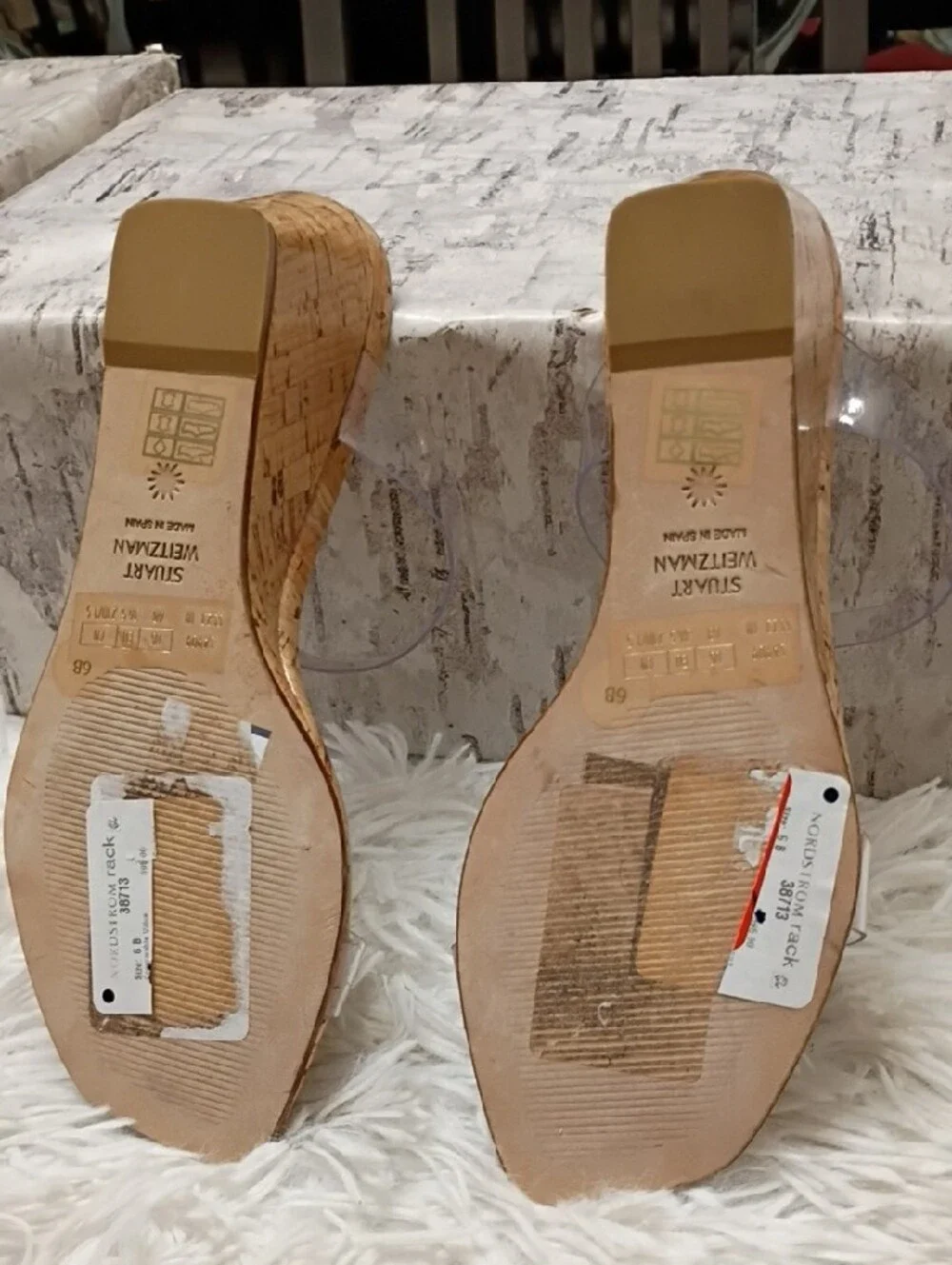 Stuart Weitzman Cork Wedge Sandals with Clear Straps - Natural & Clear - Picture 10 of 12